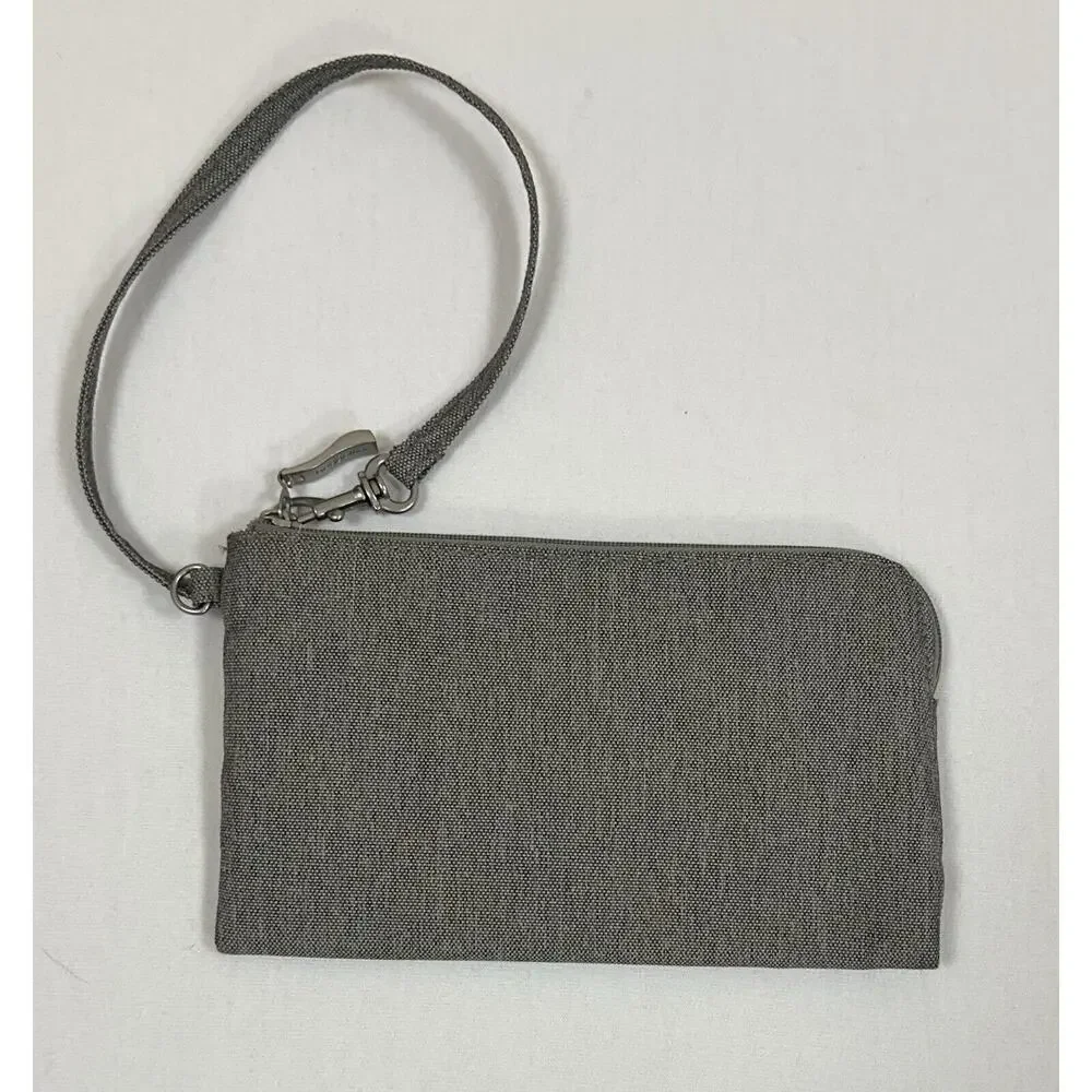 Baggalini Gray Silver RFID Security Wristlet Clutch Wallet EUC